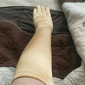 Kay gold stretch satin evening gloves